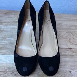 Kate Spade NY Heels Womens 9B Black Pumps Suede Shimmer Polka Dot Italy Made